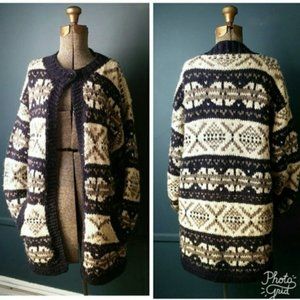 Fair Isle knit 100% wool open front cardigan jacket